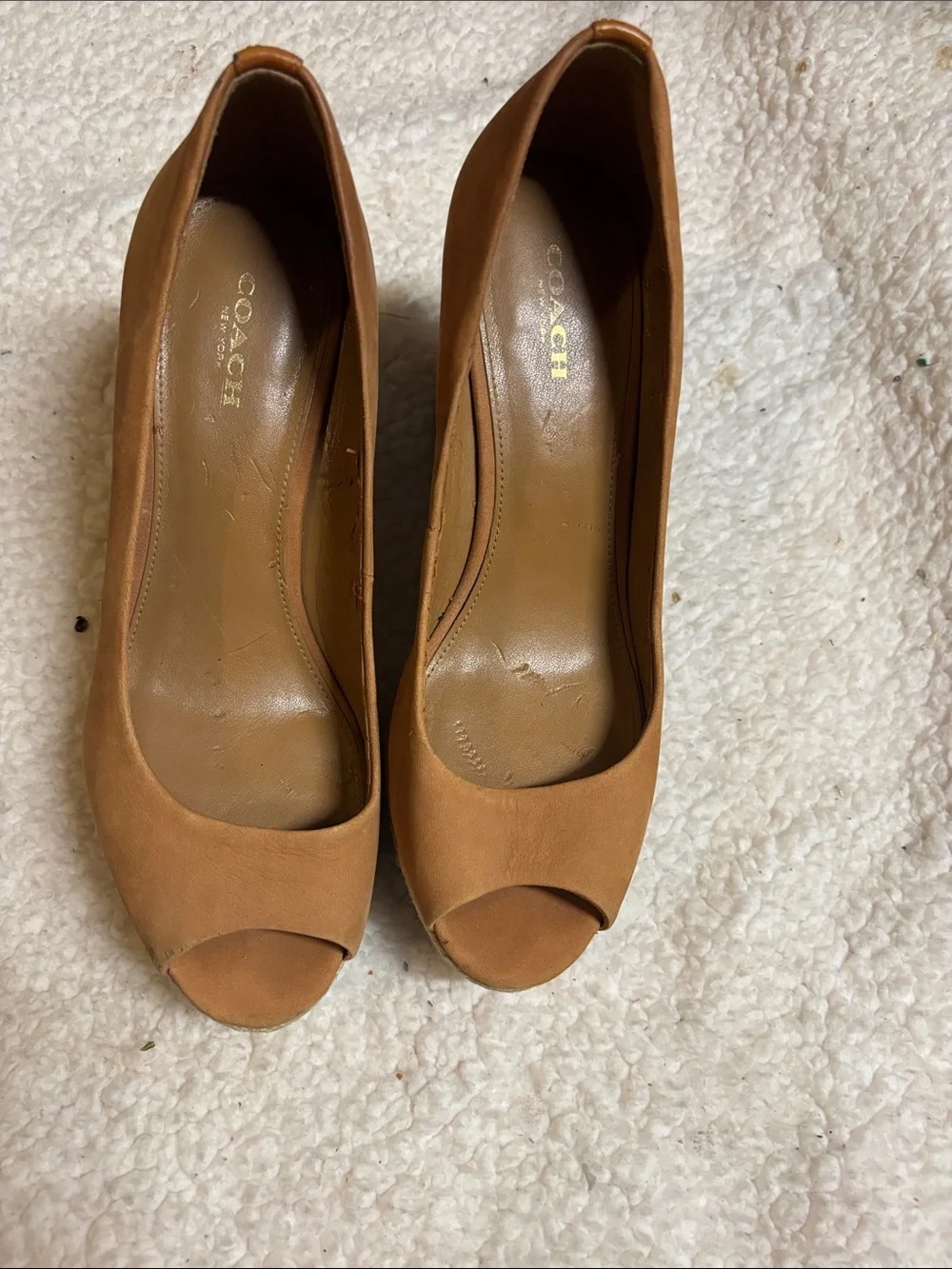 Coach Blaine Espadrille Wedge sandals peep toe camel women's 7.5B